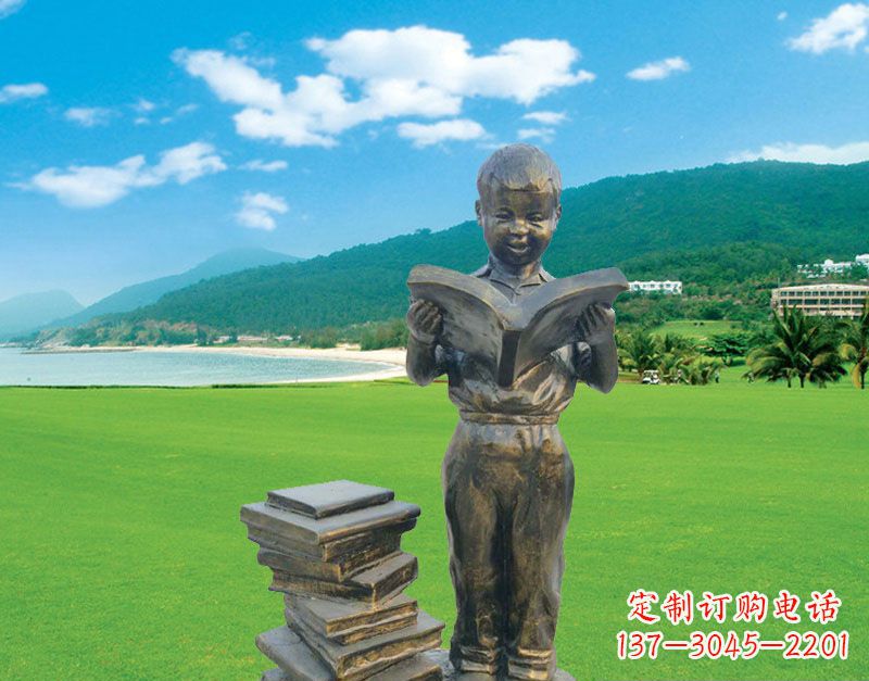 郴州校园看书的小男孩雕塑
