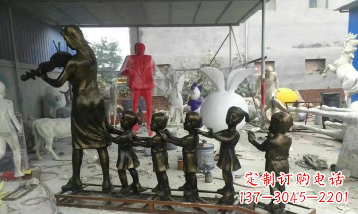 郴州校园老师和儿童铜雕