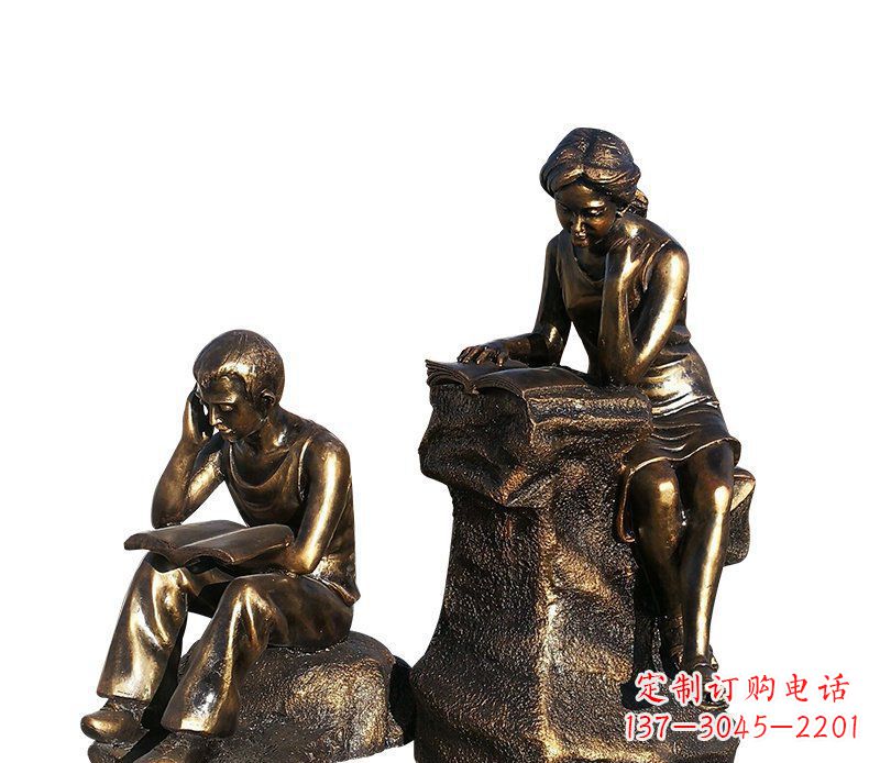 郴州校园铸铜学生看书人物雕塑
