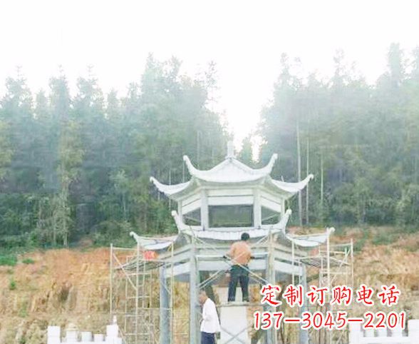 郴州园林仿古双层石凉亭景观石雕 (2)