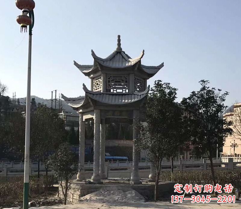 郴州园林仿古双层石凉亭景观石雕 (4)
