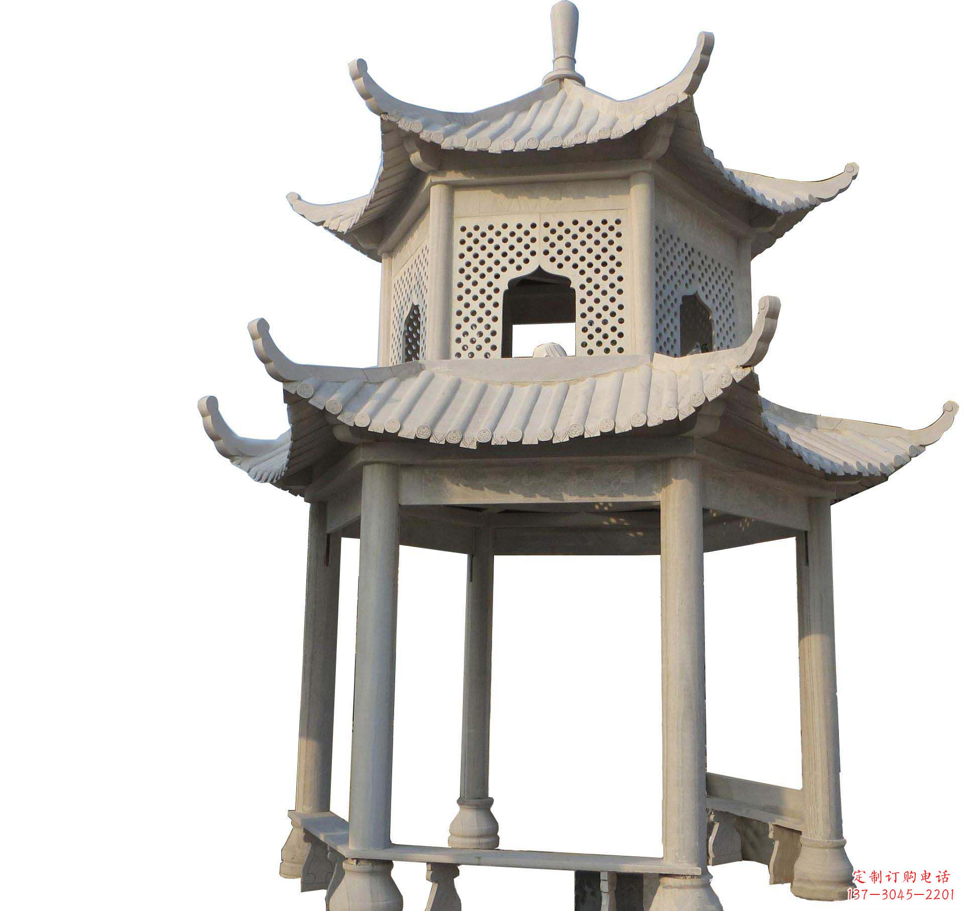 郴州园林景观大理石六角石雕双层凉亭