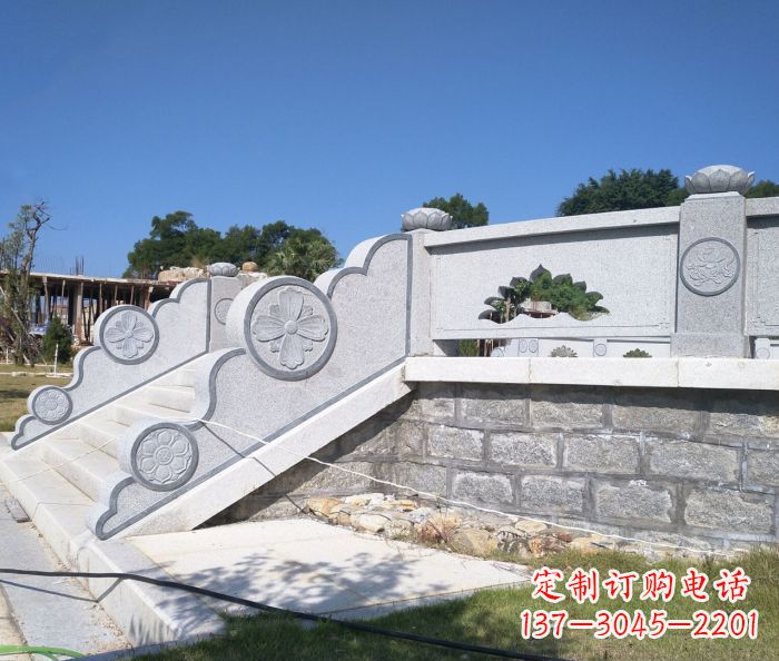 郴州园林景观大理石镂空莲花石栏板 (2)