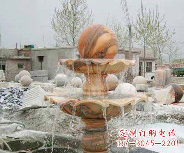郴州园林景观晚霞红风水球喷泉石雕