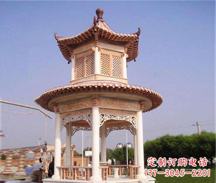 郴州园林景观晚霞红双层石雕凉亭 (4)
