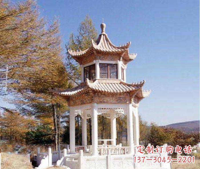 郴州园林景观晚霞红双层石雕凉亭 (3)
