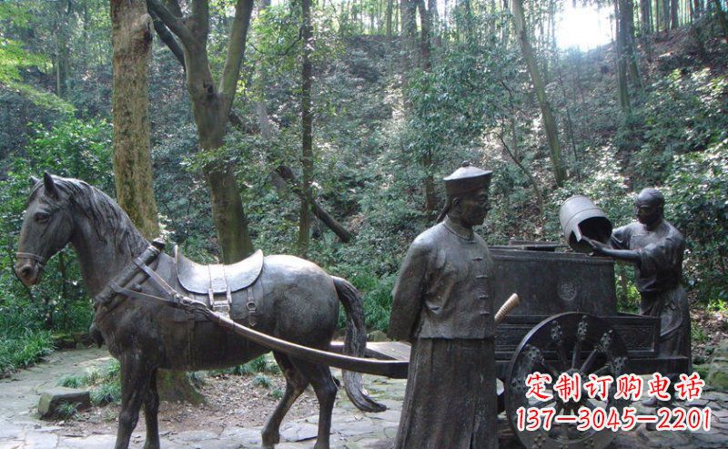 郴州园林清朝士兵和马车小品铜雕