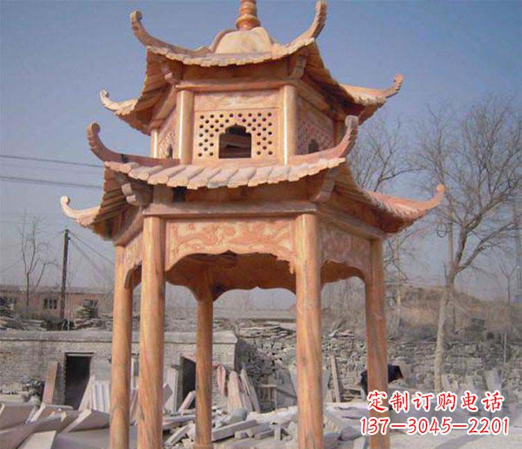 郴州园林晚霞红石凉亭景观石雕