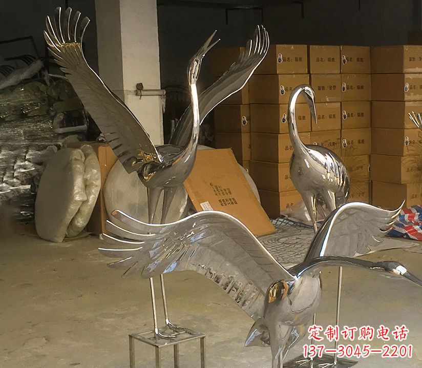 郴州园林云中仙鹤不锈钢雕塑