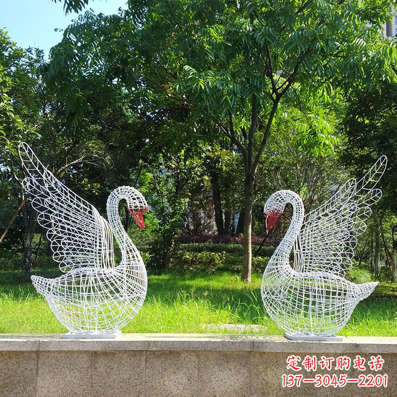 郴州展翅天鹅网格雕塑-上色款