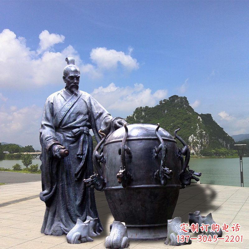 郴州张衡地动仪地震仪雕塑-玻璃钢仿铜历史名人情景雕塑