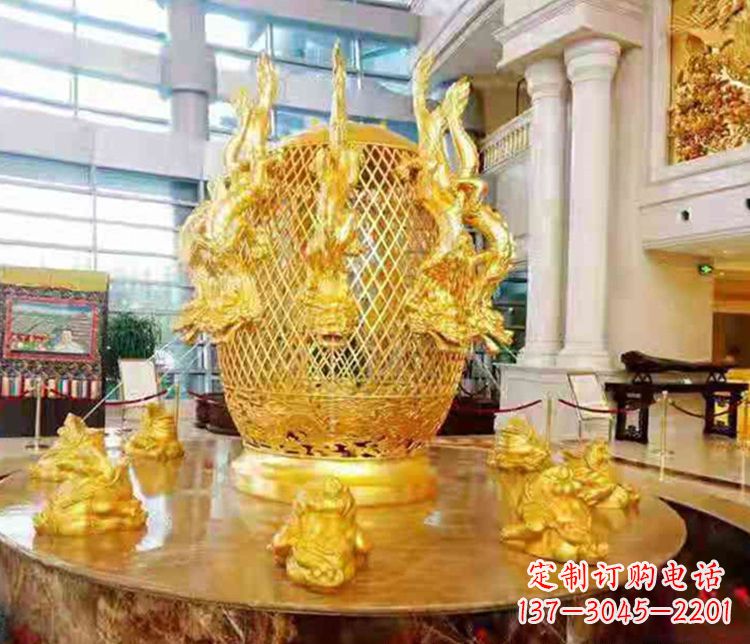 郴州张衡地动仪企业景观雕塑摆件纯铜鎏金古仪器