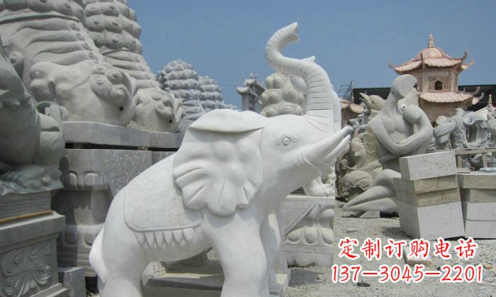 郴州招财动物汉白玉长鼻小象石雕