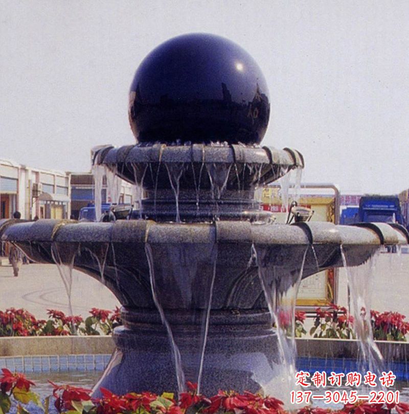郴州中国黑双层风水球喷泉石雕