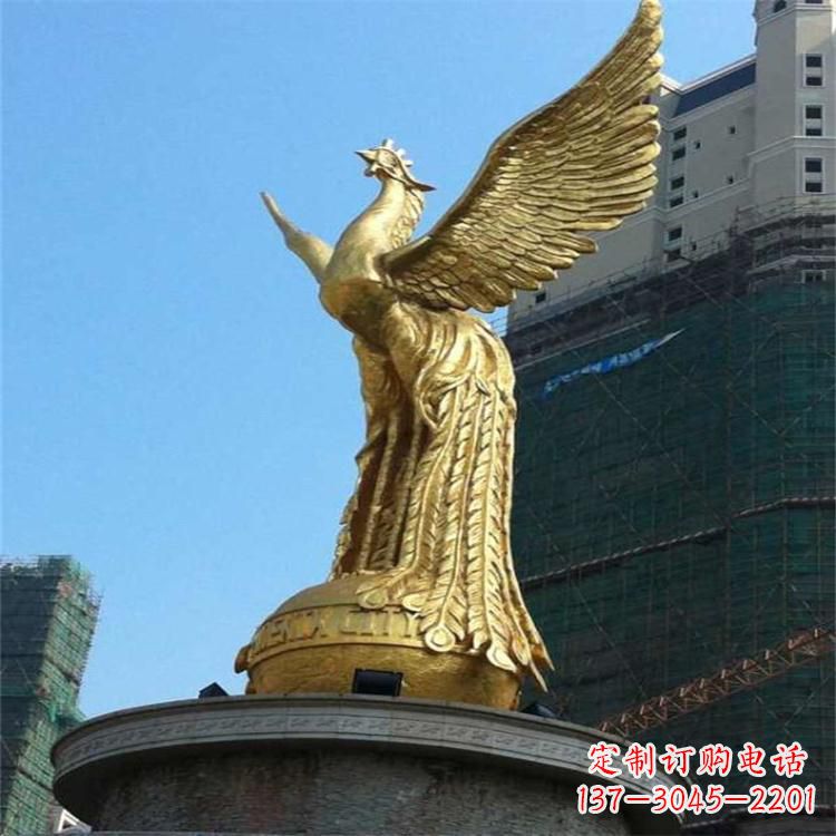 郴州铸铜鎏金凤凰景观雕塑-城市园林